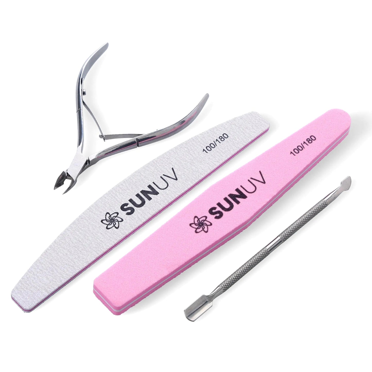 SUNUV 4PCS Cuticle Nippers Cuticle Pusher with Nail File and Nail Buffer Set Professional Stainless Steel Durable Pedicure Manicure Nail Care Tools
