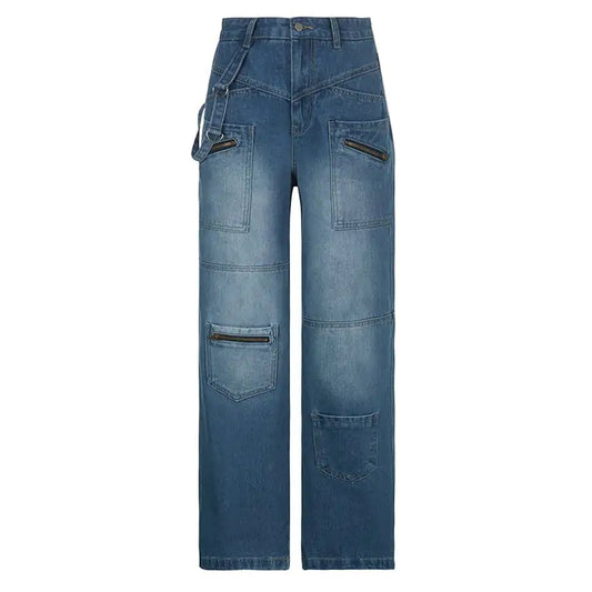 Heavy Zipper Cargo Jeans for Women