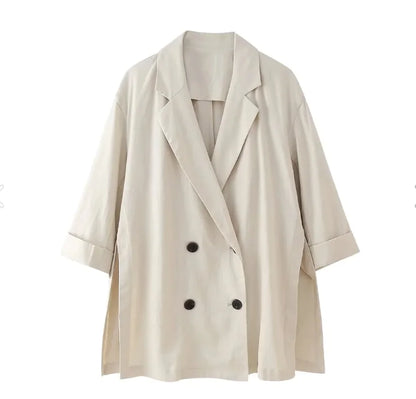 Ruffled Blazer & Casual Trousers Suit