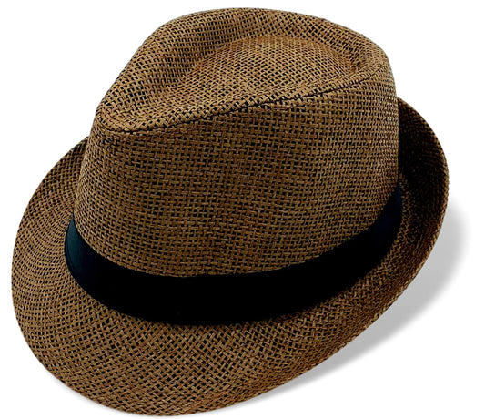 CD Fedora Hats for Kids Youth Vintage Banded Style Trilby Gangster Hat Straw Summer Hats for Boys and Girls (Adults Brown)