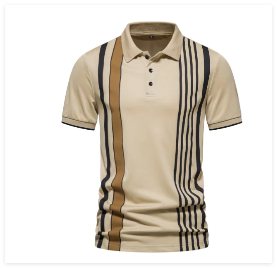 Vertical Striped Button Polo Shirt for Men (One Piece)