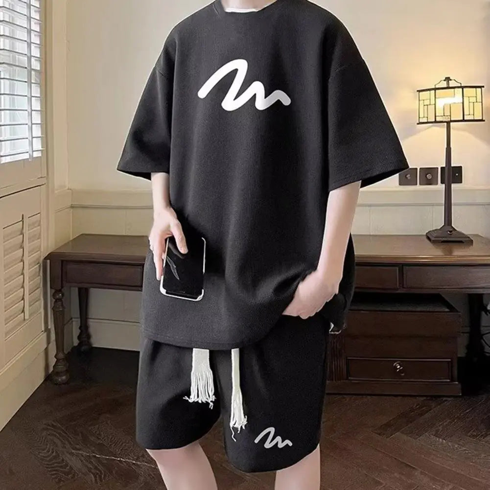 Men's Oversized Waffle Tracksuit with Shorts Set