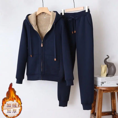 Winter Fleece Tracksuit for Women with Hood and Pants