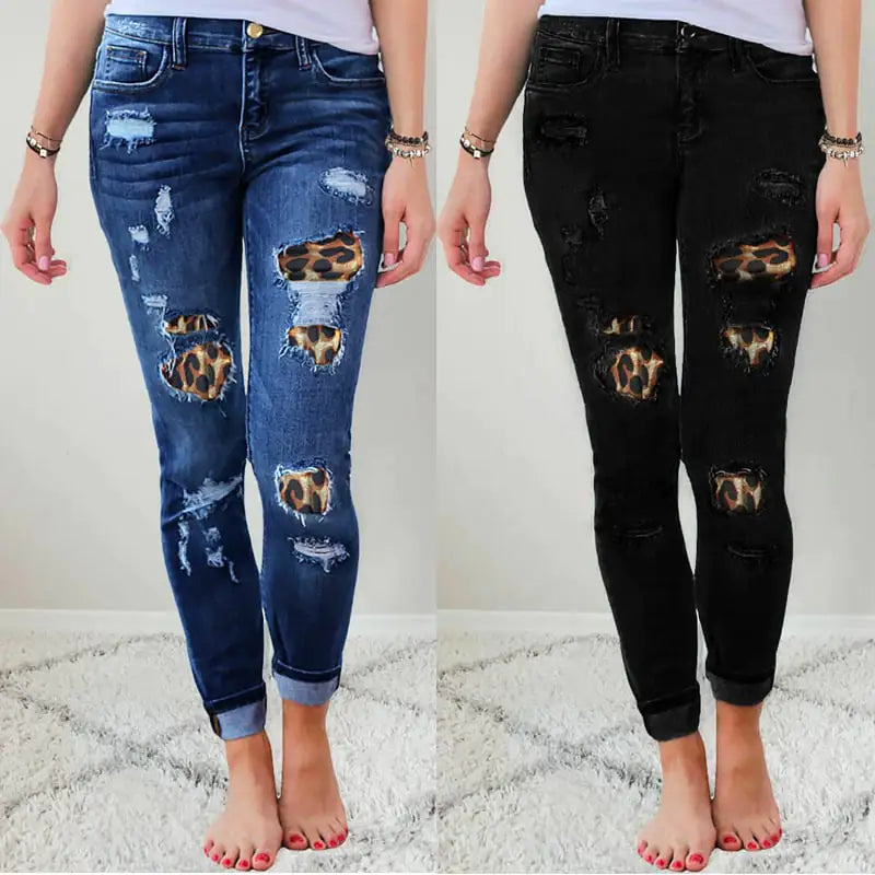 Patchwork Stretch Skinny Jeans for Women