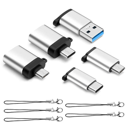 BORLTER CLAMP 3.0 USB to USB C Adapters (5 Pack) with Lanyard USB C to USB Micro AdapterMicro to Type C AdapterUSB to MicroType C to USB Adapter Fast Charging Converter OTG for PC LaptopPhone