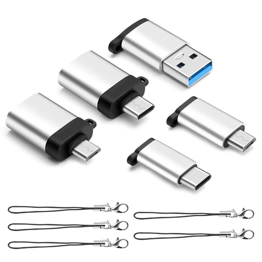 BORLTER CLAMP 3.0 USB to USB C Adapters (5 Pack) with Lanyard USB C to USB Micro AdapterMicro to Type C AdapterUSB to MicroType C to USB Adapter Fast Charging Converter OTG for PC LaptopPhone