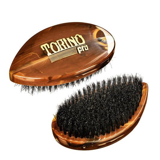 Torino Pro Curved Wave Brush #236- Curve Palm Soft bristles -100% Pure Boar Bristles - Great for laying down your 360 Waves