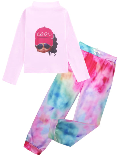 Girls 2 Piece Outfits Toddler Girl Clothes Fashion Tracksuit Tie Dye Sweatsuits Long Sleeve Pullover Sweatshirt Sweatpants Athletic Tracksuit Kids Clothing Sets Fall Jogging Lounge Set Purple Size 6-7