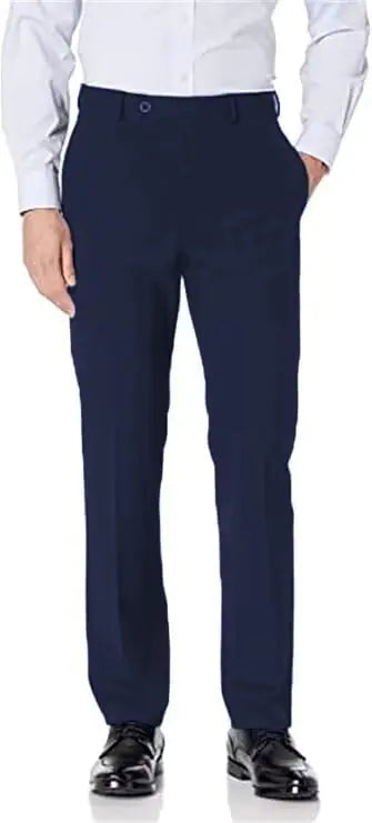Wehilion Suit Pants for Men Expandable-Waist Flat Front Regular Fit Mens Suit Pants Navy-xs