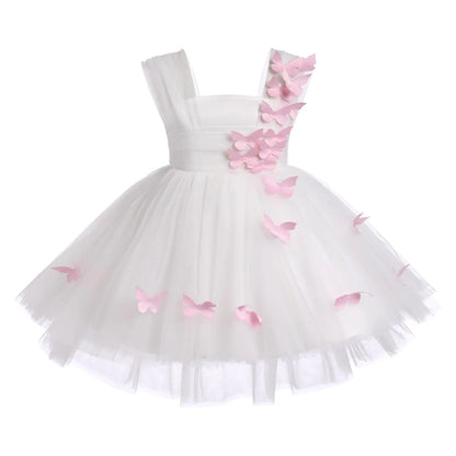 Infant Wedding Dress Girl Butterfly Dress Baby First Birthday Party Dresses Kids Flower Girl Bridesmaid High Low Tulle Tutu Princess Sleeveless Formal Pageant Evening Dance Ball Gown White 5-6 Years