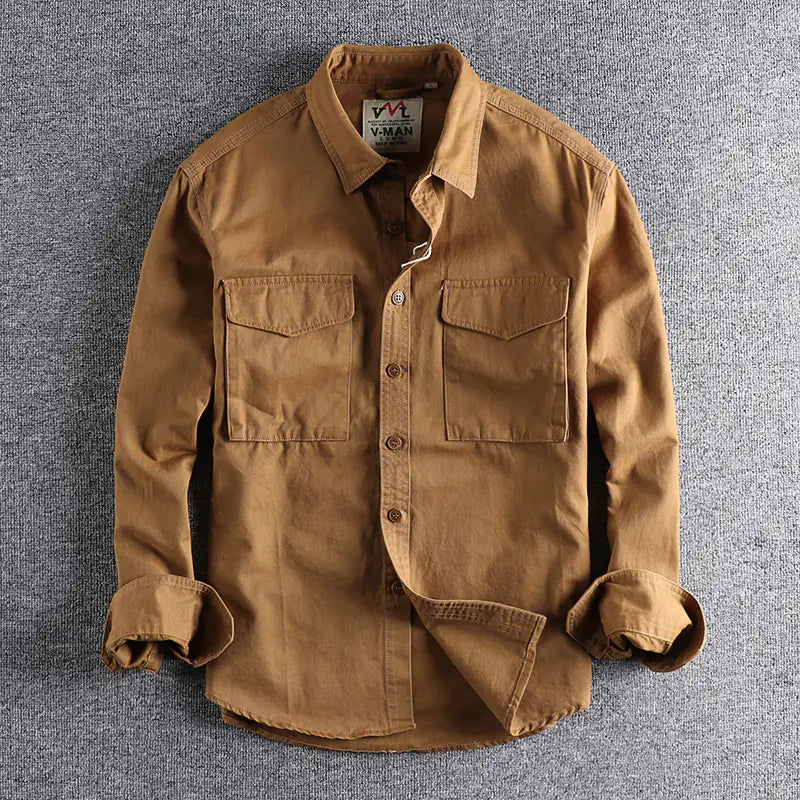 2021 Japanese Retro Workwear Pocket Shirt for Men