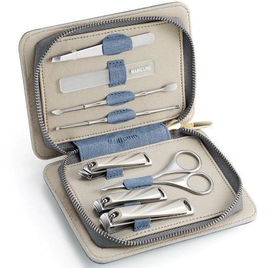 HAPPITON Manicure Pedicure Set 8 Pieces Stainless Steel Nail Clipper Toenail Fingernail Cutter Tools with Travel Case (Blue)