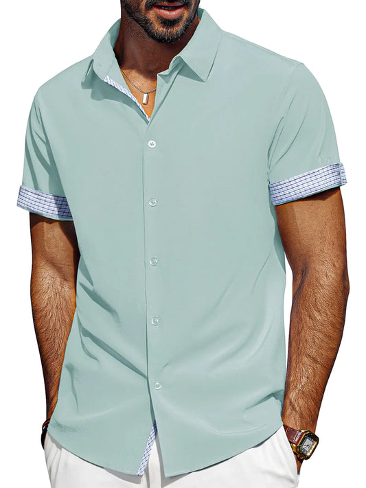 PJ PAUL JONES Mens Button Down Short Sleeve Shirt Business Casual Shirts for Men Wrinkle Free Button Up Shirt Men Summer Beach Light Green
