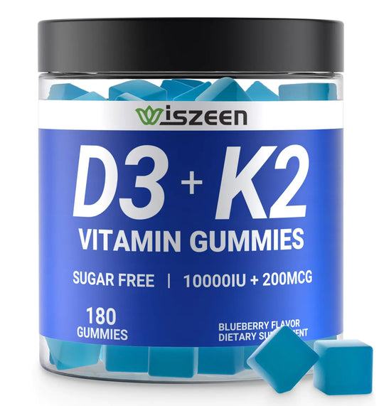 Wiszeen Sugar-Free Vitamin D3 K2 Gummies Vitamin D3 10000iu & Vitamin K2(MK7) 200mcg with Calcium D3 K2 Vitamin Supplements for Adults - Bones Muscle Teeth Immune Support
