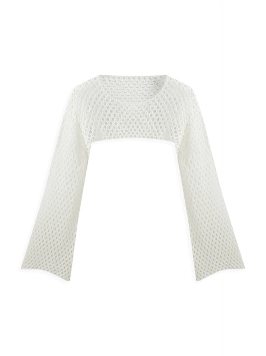 CIDER Midnight Veil Ultra-Cropped Long Sleeve Shrug Curve & Plus: White 2XL