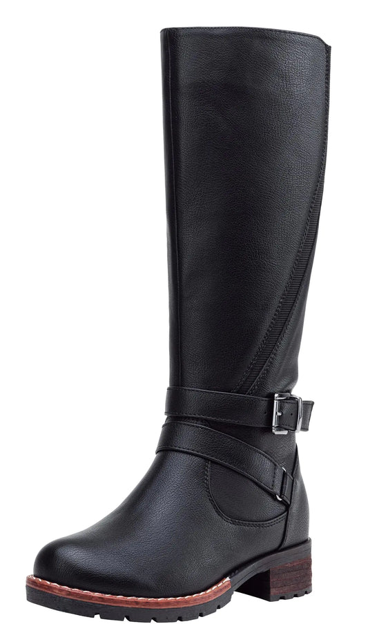 Jeossy Women’s 9659 Knee High Boots Elastic Band Casual Tall Riding Boots Black Size 10 US-with Side Zipper (DJY9659 Black 10)