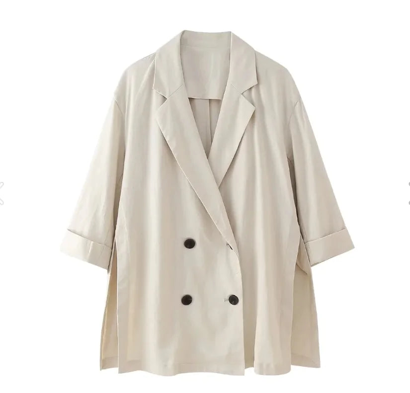 Ruffled Blazer & Casual Trousers Suit