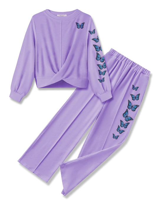 Arshiner Girls Jogger Sets 2 Piece Tracksuit Twist Front Casual Long Sleeve Sweatshirt and Long Sweatpants Sweatsuit