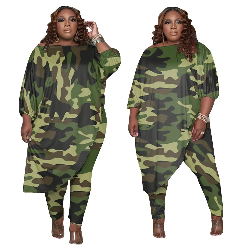 Trendy Plus Size Women's Camouflage Tracksuit Outfit