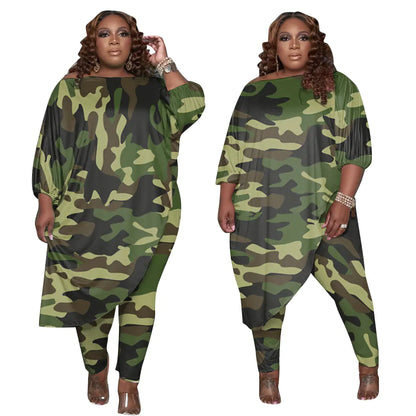 Trendy Plus Size Women's Camouflage Tracksuit Outfit