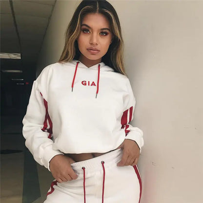 Color Block Striped Hoodie Casual Tracksuit Set