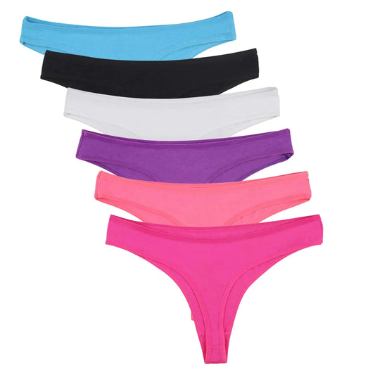 DRESHOW 6 Pack Women Underwear Thongs Ladies Thong Breathable Comfortable Cotton Panties Undies for Women Bikini Underwear