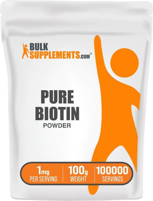 BulkSupplements.com Pure Biotin Powder - as Vitamin B7 Biotin Supplement Biotin Vitamins for Hair Skin and Nails - Gluten Free 1mg per Serving 100g (3.5 oz) (Pack of 1)