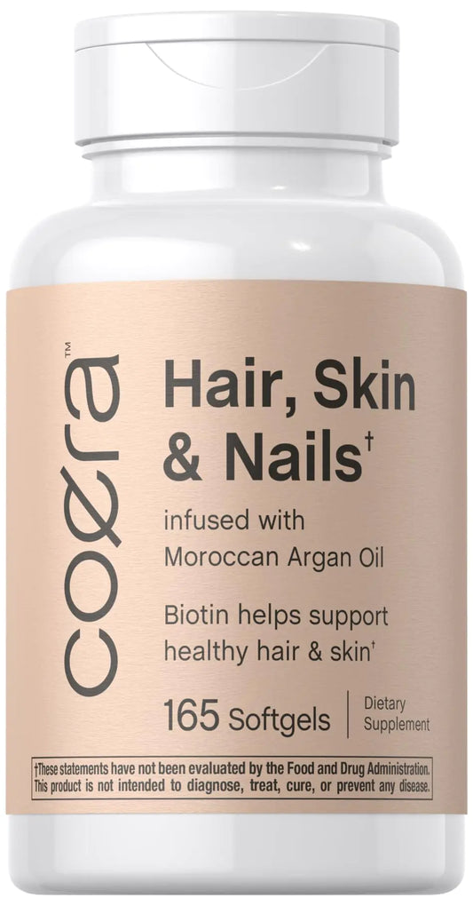 Coera Hair Skin and Nails Vitamins | 165 Softgels | with Biotin Collagen & Moroccan Argan Oil | Non-GMO & Gluten Free Supplement for Men and Women
