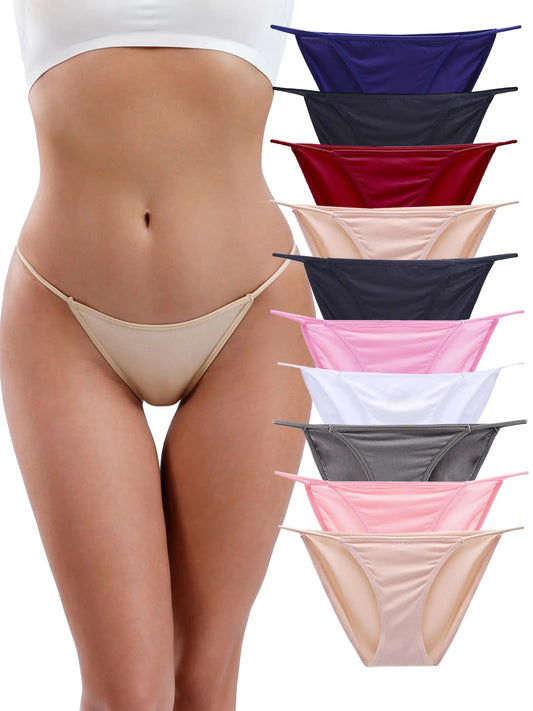 DingLu Womens String Bikini Panties Low Rise Underwear High Cut Cheeky Panties 10 Pack XS-XL(Women underwear A-10pack7)