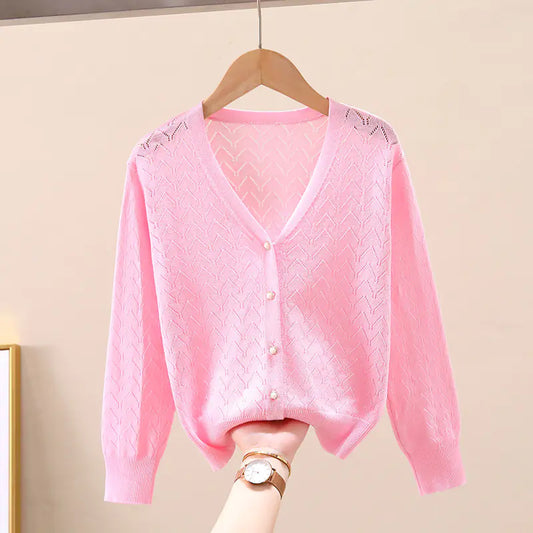 Children's Thin Knitted Cardigan UV Jacket for Ages 5+