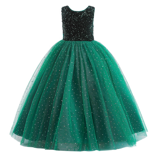 Glamulice Little Girls Dark Green Dress 5 6 Sparkle Tulle Sequin Vintage Flower Girl Wedding Holiday Birthday Party Dresses Lace Kids Bridesmaid Pageant Formal Prom Ball Gown Christmas Photo Shoot