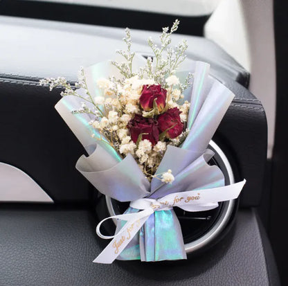 Car Vent Aromatherapy Perfume with Handmade Eternal Dried Rose Bouquet