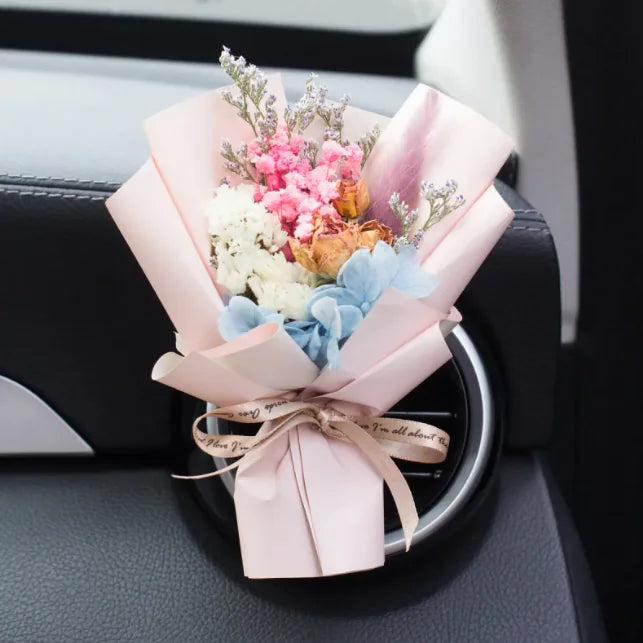 Car Vent Aromatherapy Perfume with Handmade Eternal Dried Rose Bouquet