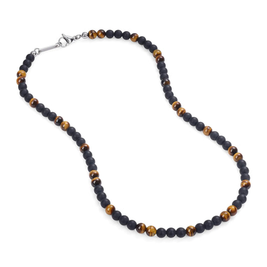 GAVU Matte Onyx Necklace Tiger Eye Necklace Mens Black Necklace Crystal Beaded Necklace for Men 24"