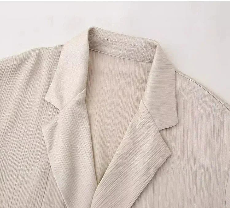 Ruffled Blazer & Casual Trousers Suit