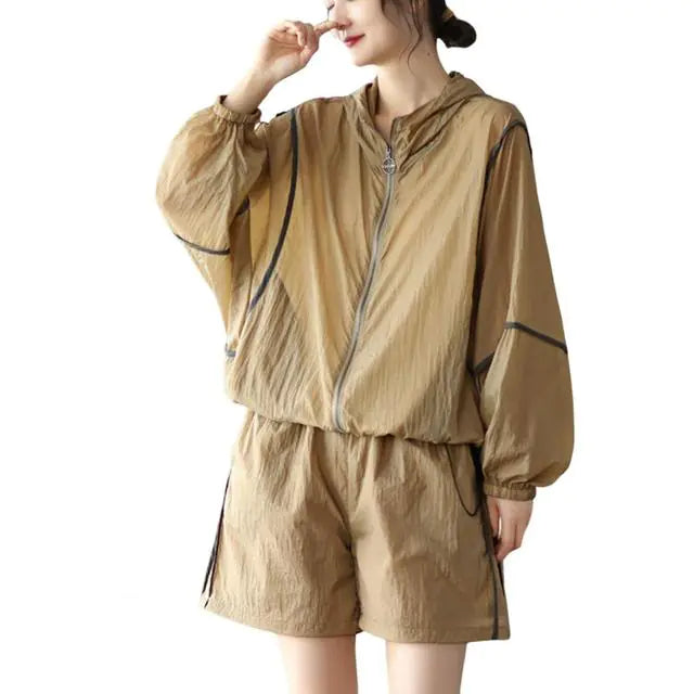 Women's Sun Protection Hooded Tracksuit with Zipper
