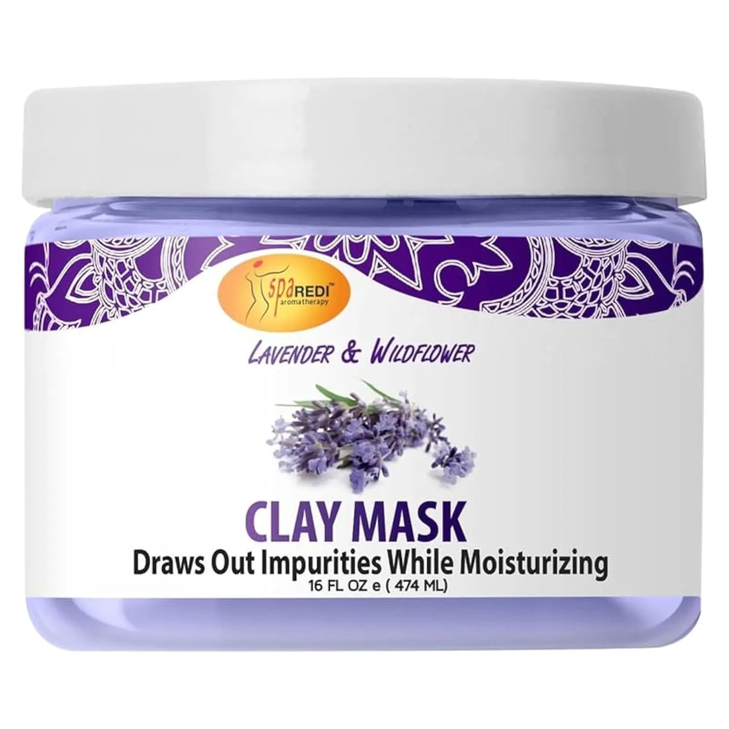 SPA REDI - Clay Mask Lavender and Wildflower 16 Oz - Pedicure and Body Deep Cleansing Skin Pore Purifying Detoxifying and Hydrating