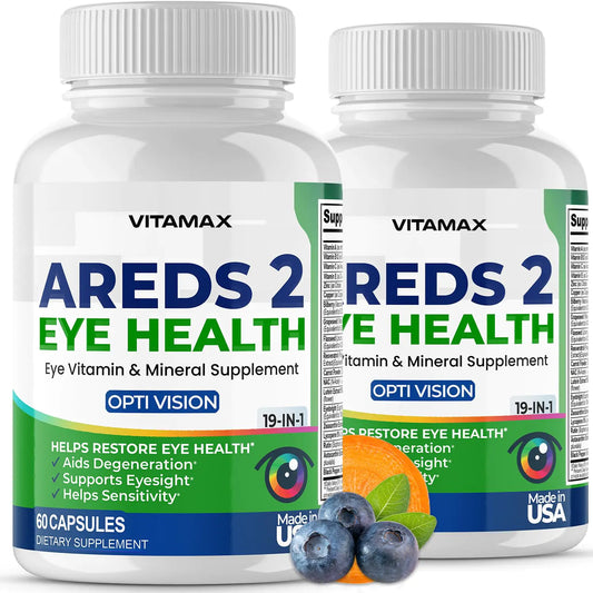 AREDS 2 Eye Vitamins - Lutein Zeaxanthin Bilberry Astaxanthin Mineral Vision Supplement - Supports Eye Strain Dry Eyes Pressure and Vision Health - Made in USA (120ct)