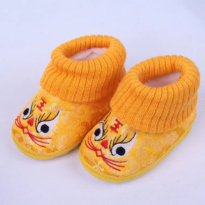 Winter Baby Tiger Shoes, Satin Dragon Baby Shoes