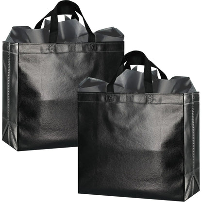 BLEWINDZ Black Gift Bags Large Size– 18Pcs Shiny Reusable Gift Bags with Tissues - Ideal as Goodie Bags With Handles Birthday Bags Party Favor Bags