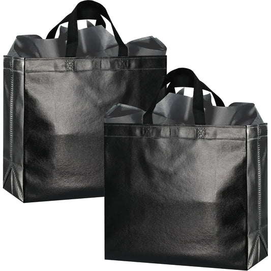BLEWINDZ Black Gift Bags Large Size– 18Pcs Shiny Reusable Gift Bags with Tissues - Ideal as Goodie Bags With Handles Birthday Bags Party Favor Bags