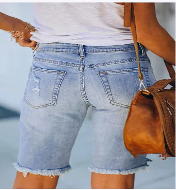 Ripped Print Denim Shorts for Women