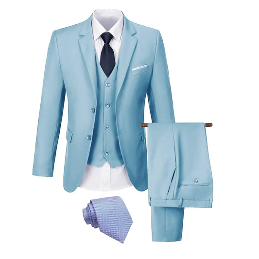 JOYLYJOME Homecoming Suit for Men 3 Piece Prom Party Suit Slim Fit Sky Blue Mens Formal Wedding Dress Suit Jacket Vest Pants with Tie L