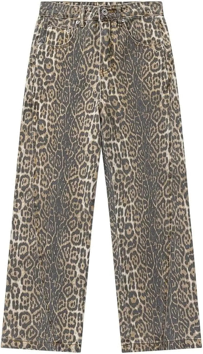 Cheetah Jeans Y2k Jeans Leopard Print Jeans Vintage Baggy Wide Leg High Waisted Oversized Cheetah Print Jeans (Light BrownMediumMedium)