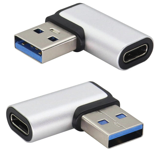 AAOTOKK Right Angle USB C to USB A 3.0 Adapter 90 Degree USB Type C Female to USB 3.0 A Male Converter (OTG) for PCLaptopsPower BanksChargers More USB and Type-C Devices (2 Pack-Silver)