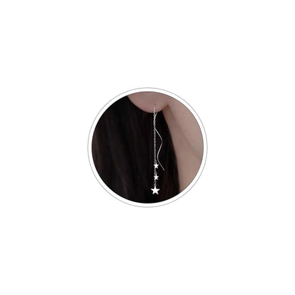 Silver Chain Earrings for Women Silver Threader Earrings Dainty Dangle Earrings for Women Hypoallergenic Thread Earrings for Women Korean Earrings (Silver-01)