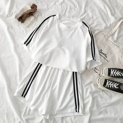 Chic Women's Casual Sportswear Set - Short Sleeve & Shorts