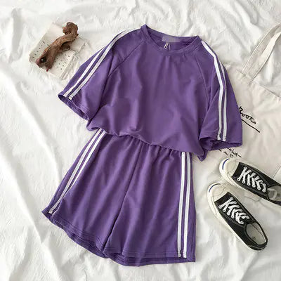 Chic Women's Casual Sportswear Set - Short Sleeve & Shorts