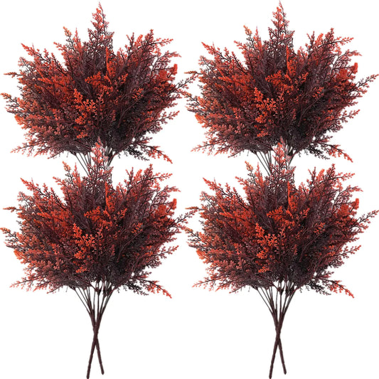 CATTREE Artificial Ferns Plants Fake Shrubs Faux Boston Grass Plastic Leaves Greenery Bushes Home Outdoor Indoor Garden Wedding Party Decoration Office Yard Verandah Planter Filler Red 8 Pack