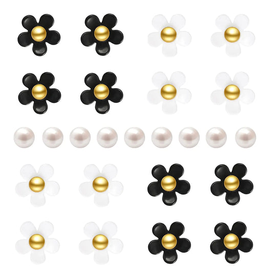 NEVEGE Shoe Charms 25PC Flower Charms with Pearl Shoe Decoration Charms White Black Flower Shoe Charms Cute Resin Charms Bling Shoe Charms for Girls